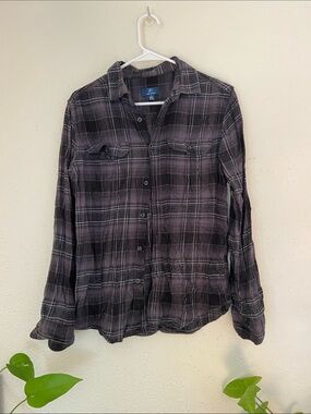 George Black and Grey Plaid Button-Up Shirt